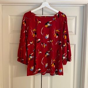Red floral 3/4 sleeve Halogen blouse size large